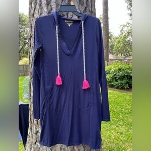 Navy Hooded Dress with Pink Tassels Lily Pulitzer size XS